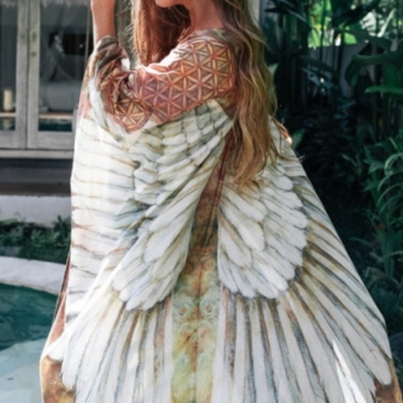 Bohemian Feather Wings Geo Print Kimono Beach Cover up - Picture 11 of 13